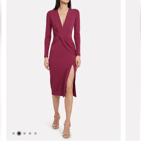 Cushnie Deep V-Neck Midi Dress in Berry - Picture 10 of 11